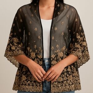 Black and Silver Sheer One Button Top